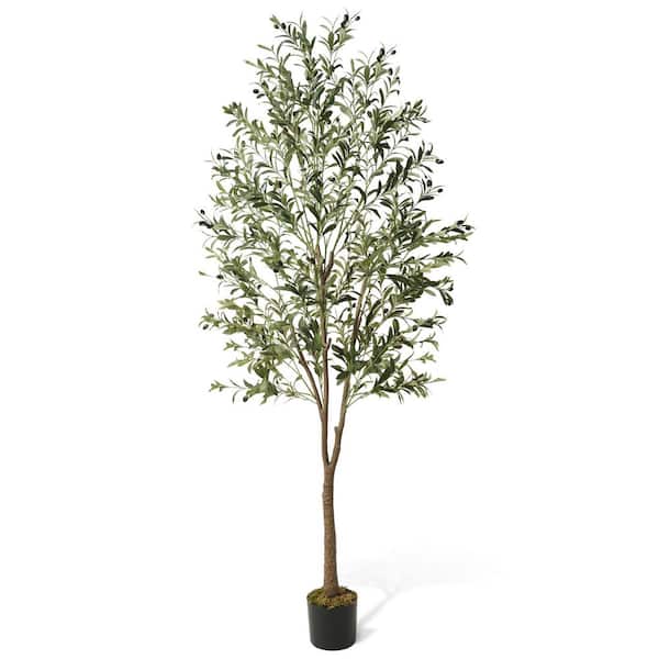 Photo 1 of 7 ft. Green Artificial Olive Tree, Faux Plant in Pot for Indoor Home Office Modern Decoration Housewarming Gift