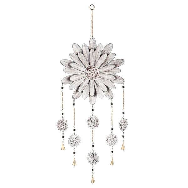 Evergreen 40 in. White Flower Metal Wind Chime
