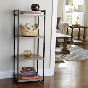 47.2 in. Gray/Black Metal 4-shelf Etagere Bookcase with Open Back