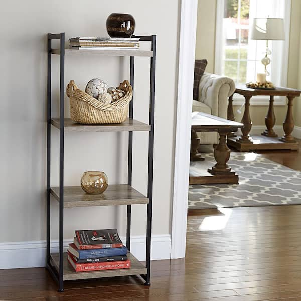 HOUSEHOLD ESSENTIALS 47.2 in. Gray/Black Metal 4-shelf Etagere Bookcase with Open Back