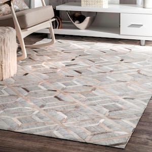 Chanda Cowhide Contemporary Trellis Gray 9 ft. x 12 ft. Area Rug