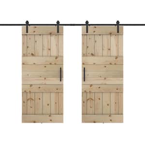Mid Lite 56 in. x 84 in. Fully Set Up Unfinished Pine Wood Sliding Barn Door with Hardware Kit