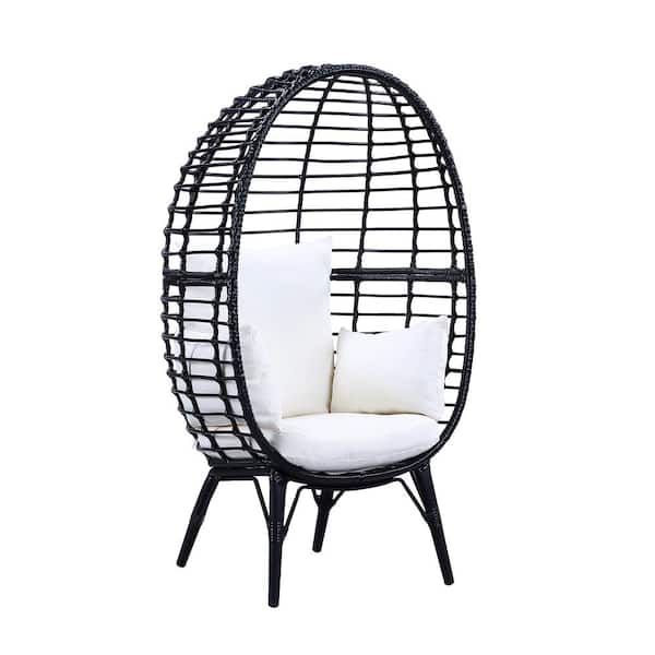 Unbranded Black Wicker Outdoor Patio Lounge Chair with Light Gray Cushion