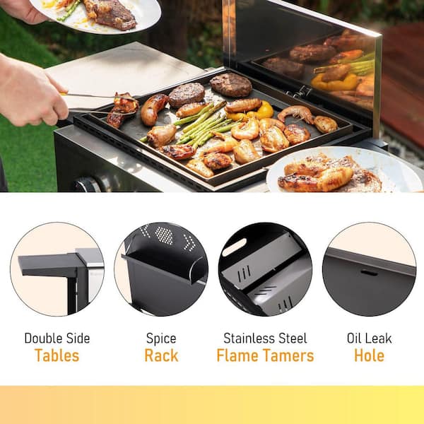 PHI VILLA THD-E02GR010 2 Burner Propane Flat Top Gas Grill and Griddle Combo in Black - 3