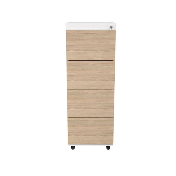 Inval 4-Drawer Sand Oak and White Wood 19.09 in. W Vertical File Cabinet