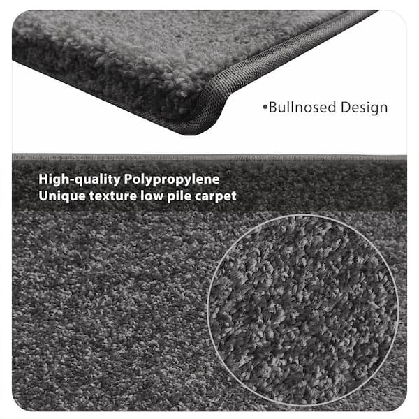 Bullnose Dark Gray 9.5 in. x 30 in. x 1.2 in.Polypropylene Stair Tread Cover Carpet Indoor Mats Self Adhensive Set of 12