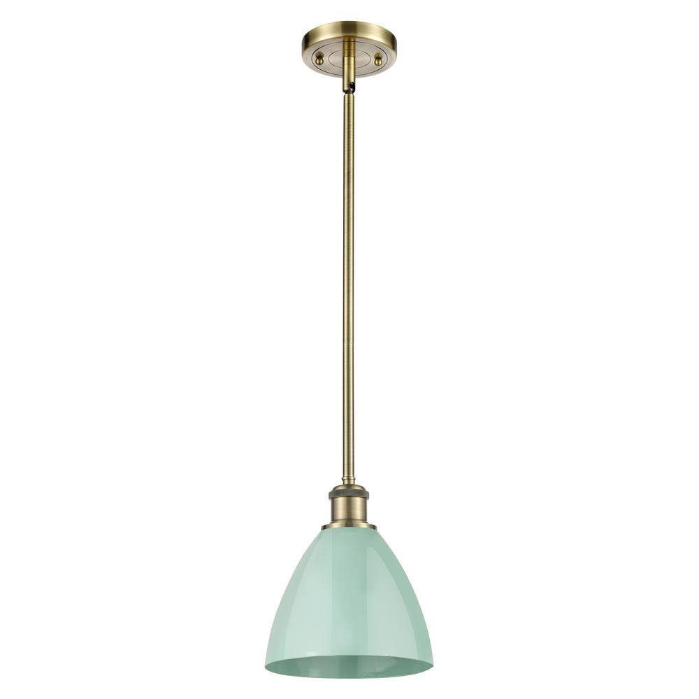 Antique Brass Pendant Light with Sky Blue Shade
