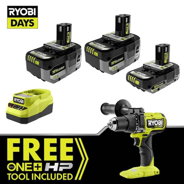 ONE+ HP 18V Brushless Cordless 1/2 in. Hammer Drill Kit with (2) 4Ah and (1) 2Ah HIGH PERFORMANCE Batteries, and Charger