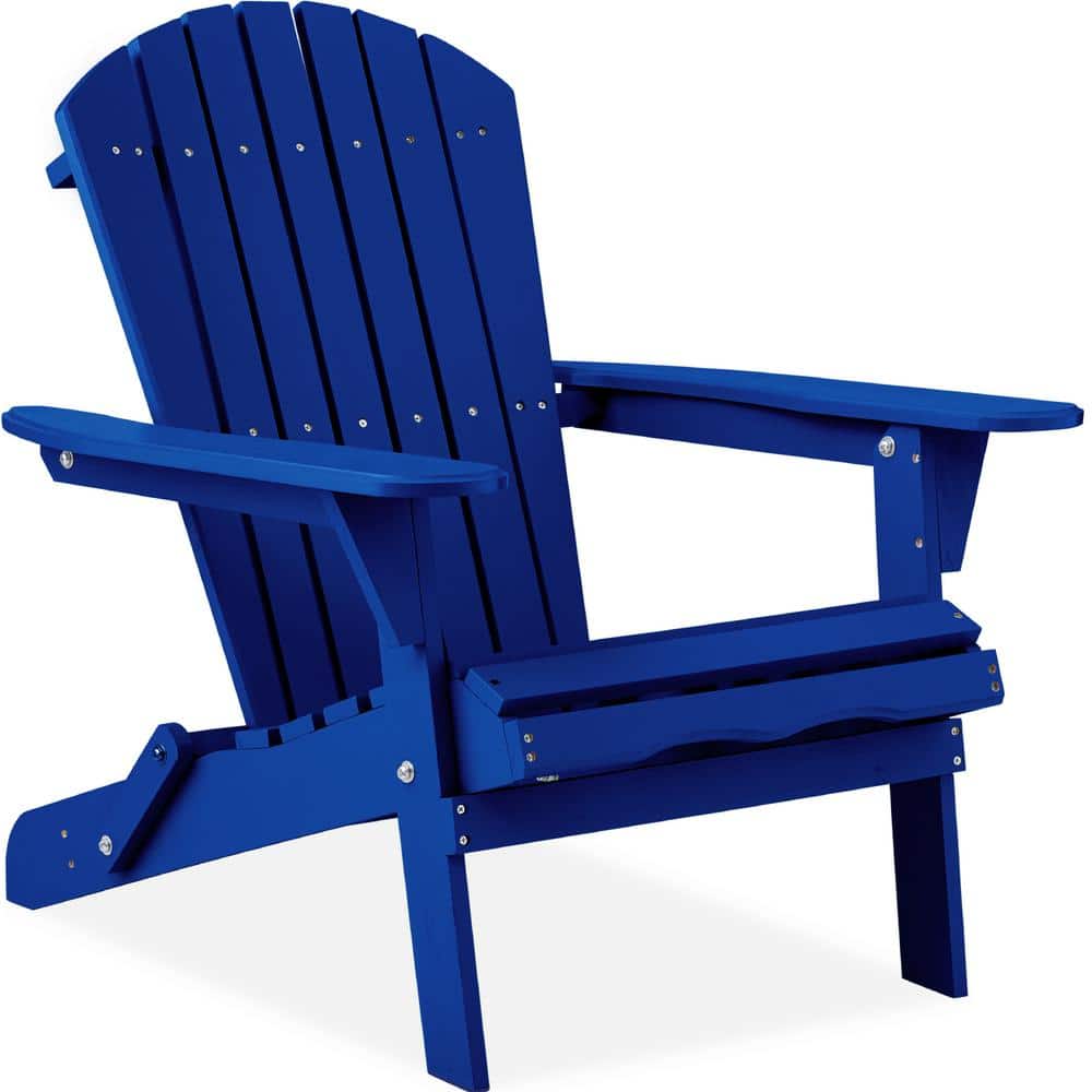 Blue Wooden Folding Adirondack Chair with Arms