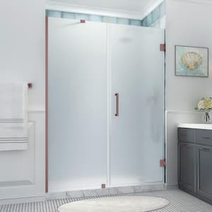 Belmore XL 60.25 - 61.25 in. x 80 in. Frameless Hinged Shower Door with Ultra-Bright Frosted Glass in Bronze
