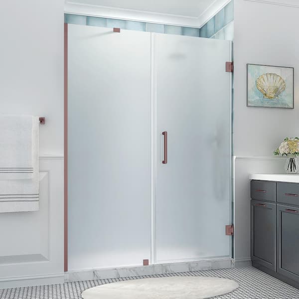 Aston Belmore XL 67.25 - 68.25 in. x 80 in. Frameless Hinged Shower Door with Ultra-Bright Frosted Glass in Bronze