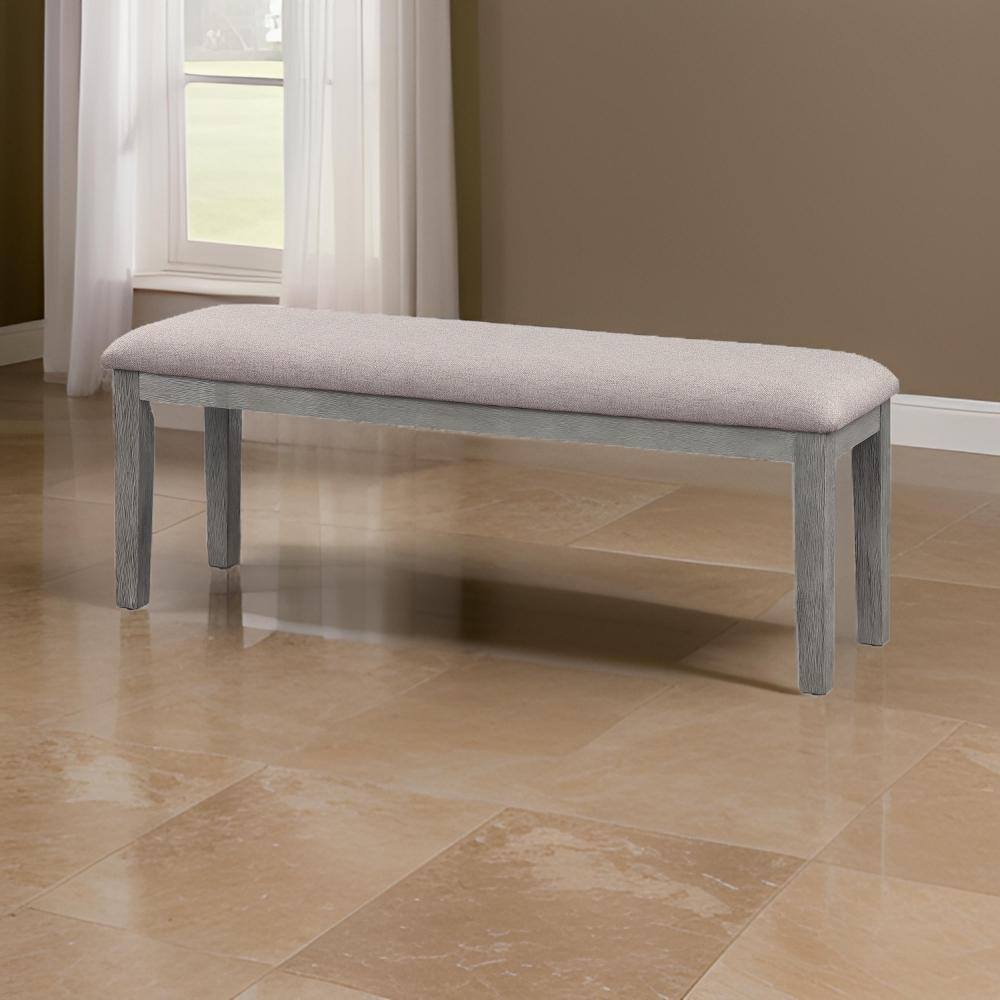Gray Rectangular Wooden Bench with Upholstered Seat