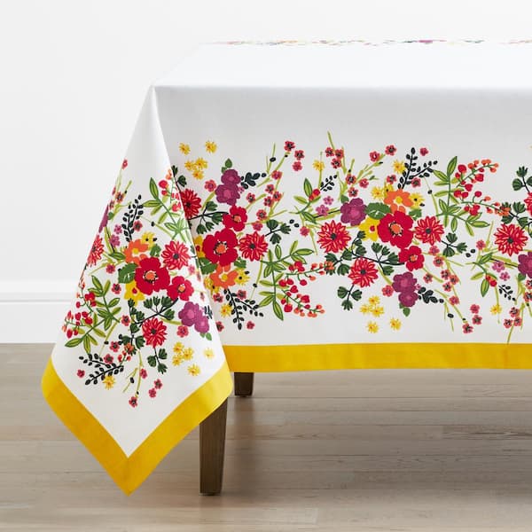 The Company Store Garden Floral 70 in. x 90 in. White Multi Floral Cotton Tablecloth