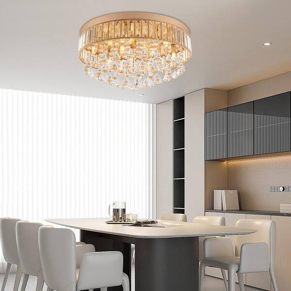 OUKANING 19.68 in. 9-Light Gold Modern Round Flush Mount Ceiling