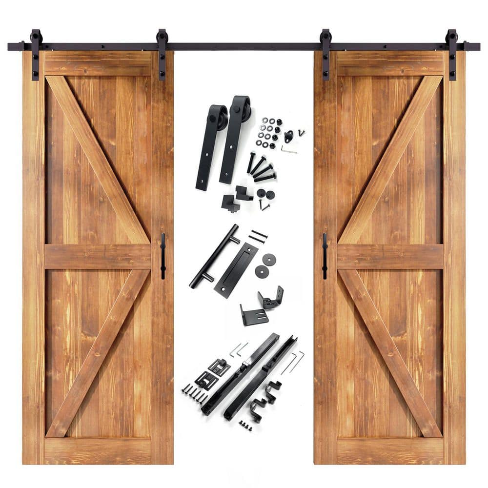 40 in. x 84 in. K-Frame Early American Double Pine Wood Interior Sliding Barn Door with Hardware Kit, Non-Bypass price history on PriceWatchPro