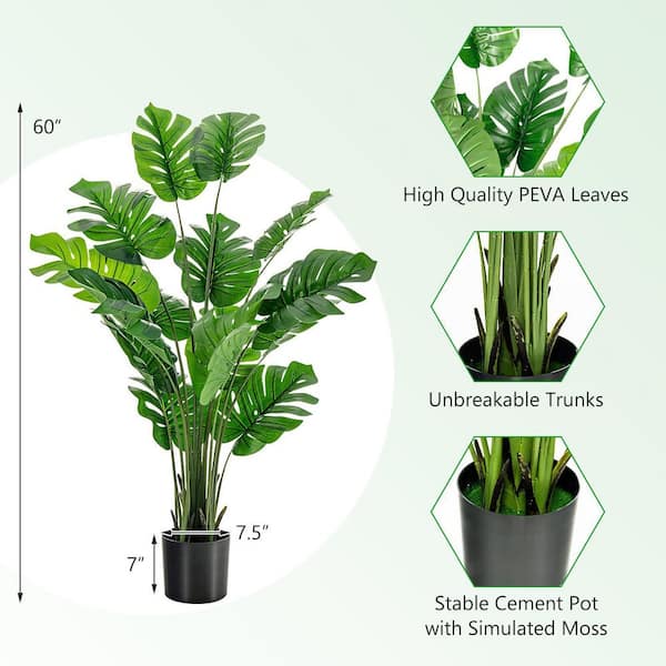 5 ft. Artificial Tree Fake Monstera Deliciosa Plant in Pot with 15 Split  Leaves Faux Plant for Indoor Outdoor