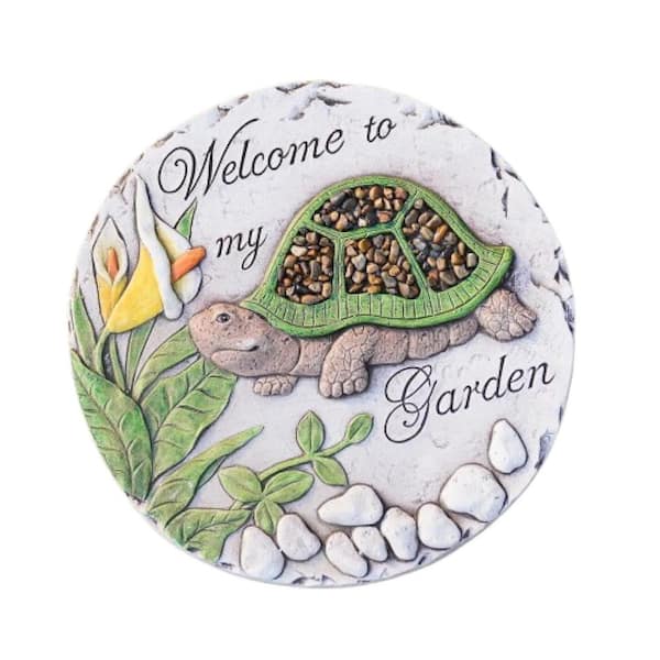 Justincity 9.5 in. x 9.5 in. x 0.5 in. Round Cement Stepping Stones 1-Pc. Resin Tortoise Decorative Stones Pavers Stepping Stone