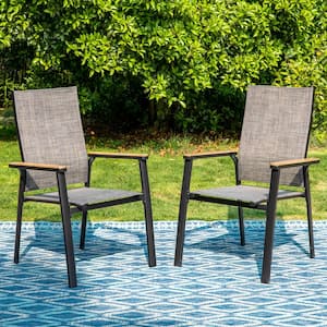 Black Stackable Lightweight Aluminum Patio Outdoor Dining Chair (2-Pack)