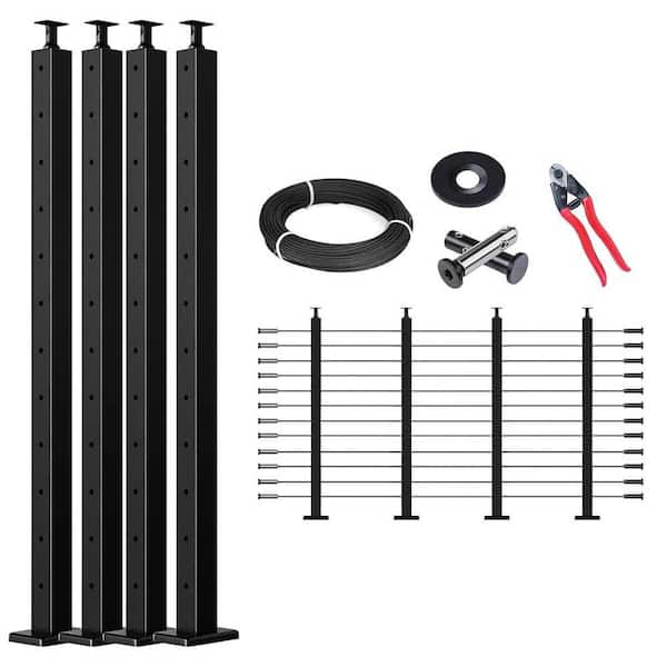 Black Modular Cable Railing Kit 2 in. 4 Level Post Set Adjustable for Decks Easy DIY No Handrail Needed Stainless Steel
