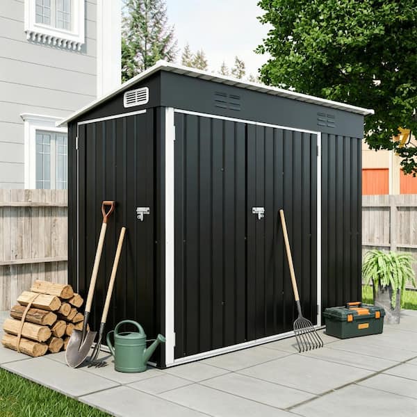 8 ft. x 4 ft. Metal Storage Shed with 3 Access Doors, Galvanized Steel Weatherproof Outdoor Utility Shed