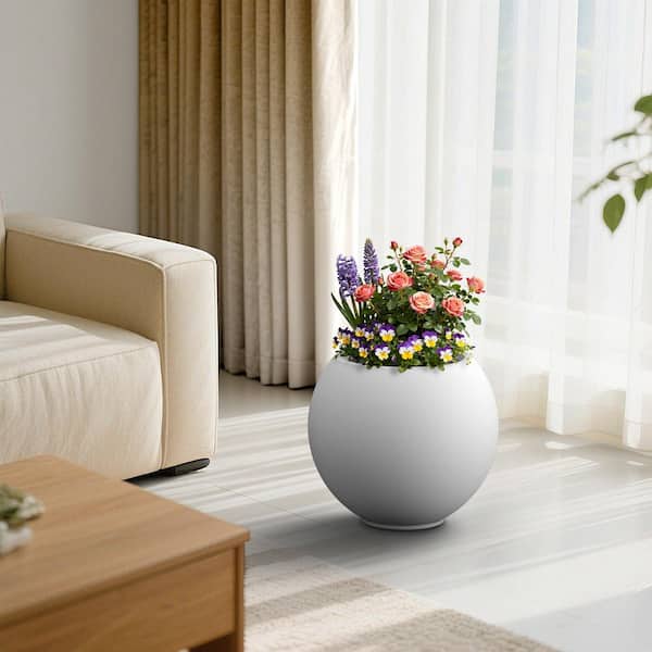 19.5 in. Large Pearl White Concrete Round Planter /Pot with Upgraded Interior with Drainage Holes for Indoor and Outdoor