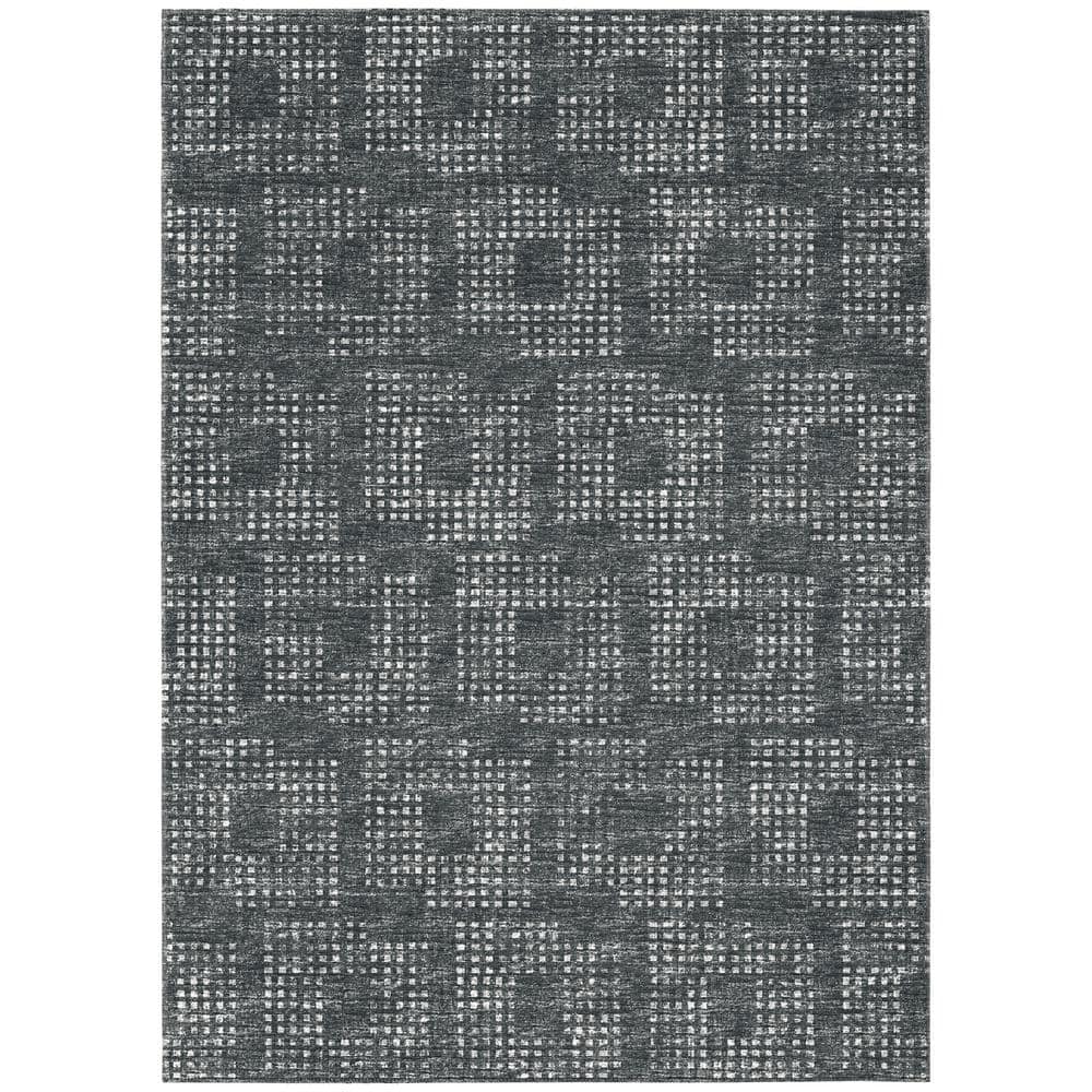 2 Pieces Modern Abstract Houndstooth Black Washable Door Mat Non