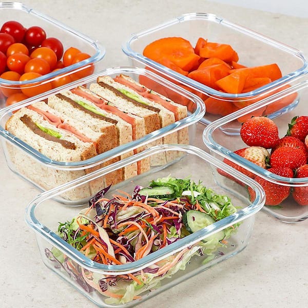 Glass Meal Prep Containers with Lids, 30 oz Capacity, 5-Pack - Microwave, Oven, Freezer & Dishwasher Safe SA1729E012