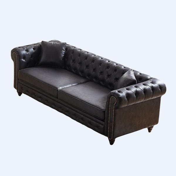 Z-joyee 85.5 in Wide Rolled Arm Faux Leather Rectangle Modern
