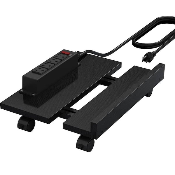 Yichuhaoxi Adjustable PC Tower Stand with Power Strip, Wooden CPU Stand with Locking Casters, Rolling Computer Stand