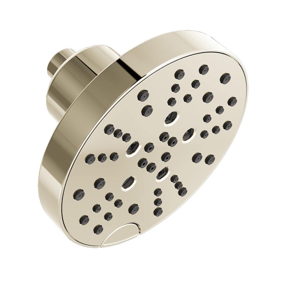 Pivotal 5-Spray Patterns 1.75 GPM 6 in. Wall Mount Fixed Shower Head with H2Okinetic in Lumicoat Polished Nickel