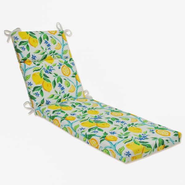 Pillow Perfect 21 x 28.5 Outdoor Chaise Lounge Cushion in Yellow/Blue Lemon Tree