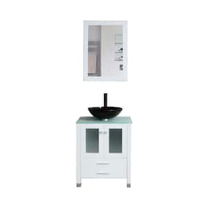 24.4 in. W x 21.7 in. D x 29.5 in. H Single Sink Bath Vanity in White with Clear Glass Top and Mirror