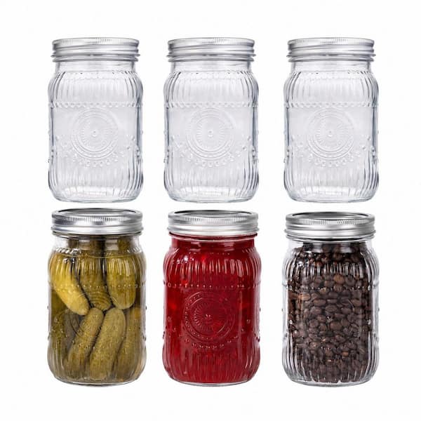 32 Oz Wide Mouth Glass Mason Jars with Airtight Lids, Set of 6, Quart Jars for Canning and Preserving