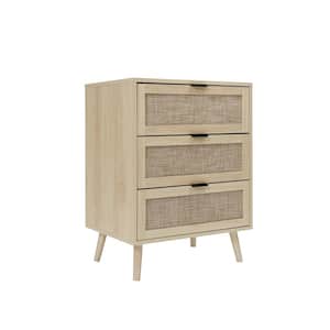 23.6 in. W x 15.4 in. D x 30.5 in. H Beige Linen Cabinet with 3-Engineered Rattan Drawers