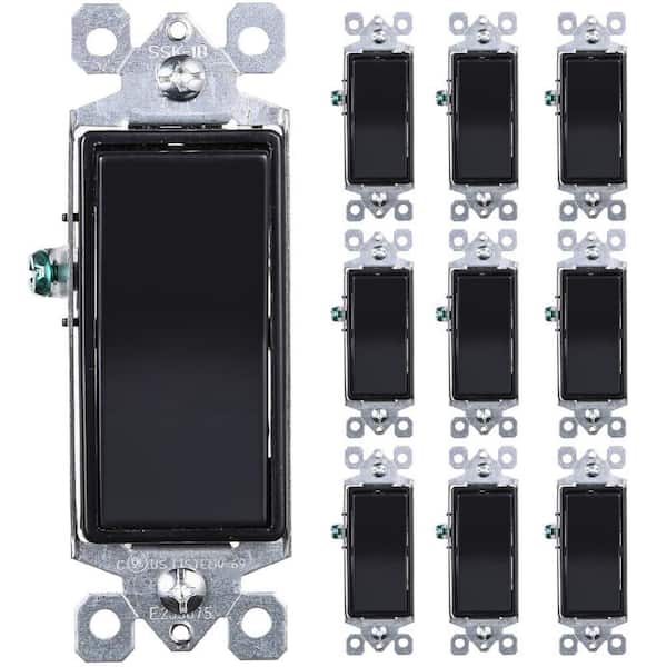 Decorator 15 Amp 3-Way Paddle/Rocker Wall Light Switch in Black (10-Pack)