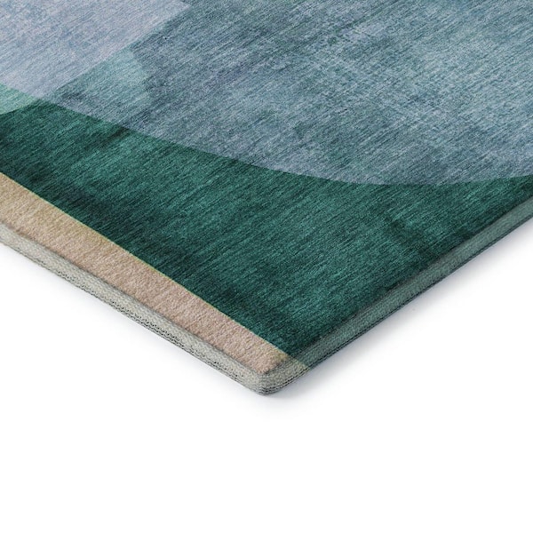 Mayfield Premium Machine Washable Abstract AMF2058 Green 2 ft. x 7 ft. Runner Rug