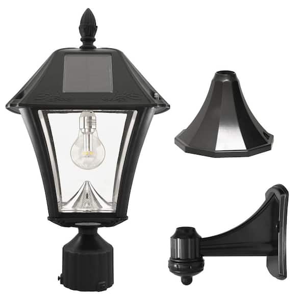 GAMA SONIC Baytown II Bulb Black Outdoor Solar Weather Resistant LED Landscape Post Light with Wall Sconce and Pier Base Mount