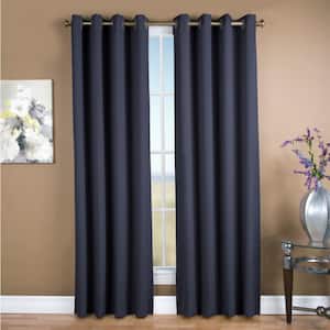 Blue Polyester Solid 56 in. W x 84 in. L Grommet Blackout Curtain