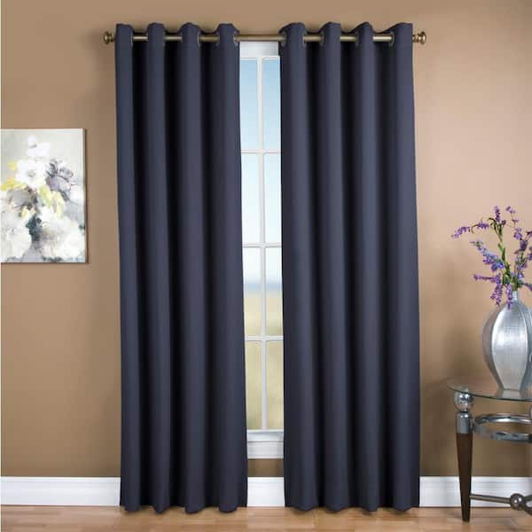 RICARDO Blue Polyester Solid 56 in. W x 84 in. L Grommet Blackout Curtain