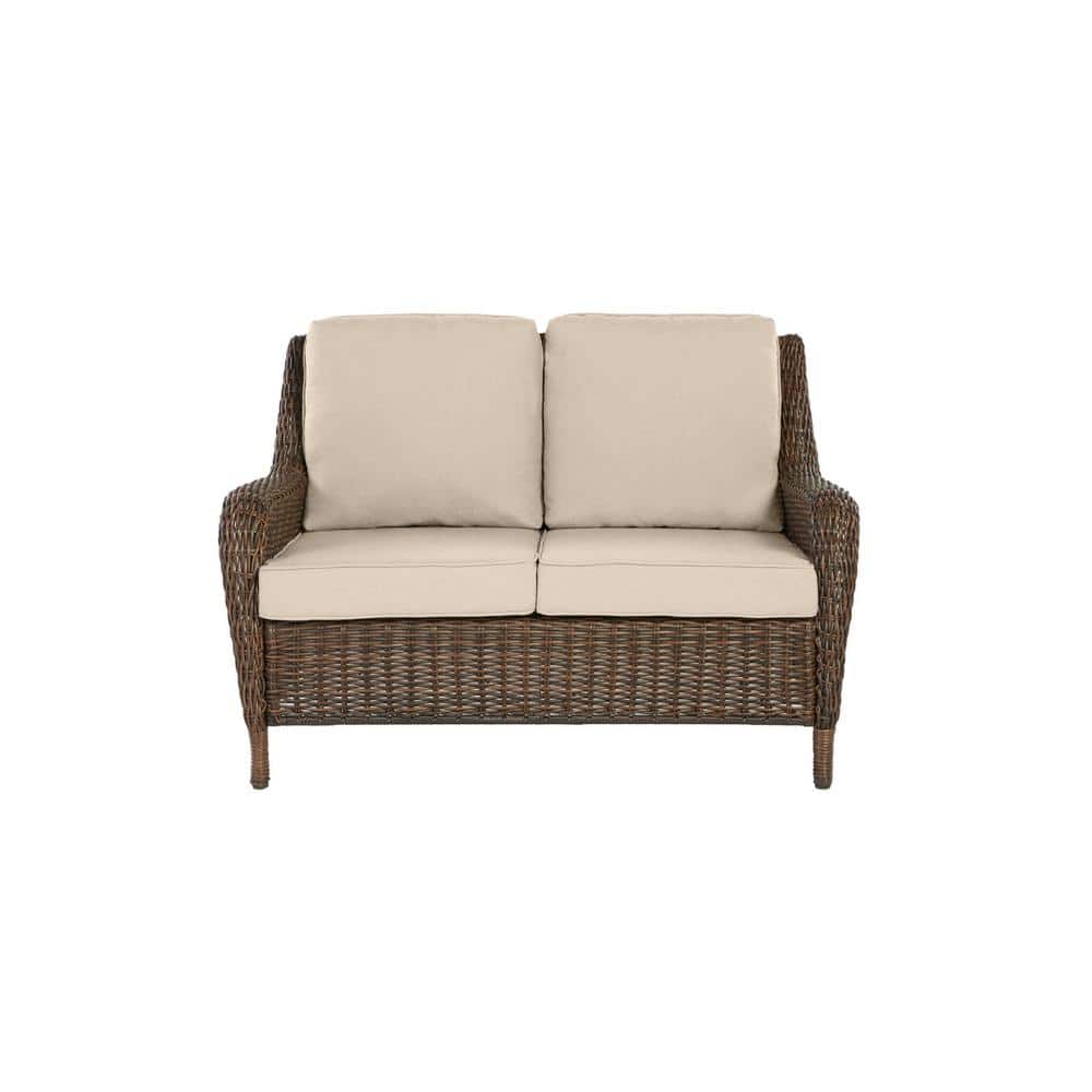 Hampton Bay Cambridge Brown Wicker Outdoor Patio Loveseat with Sunbrella Beige Tan Cushions H045-01574700 Sansujyuku sansujyuku.com