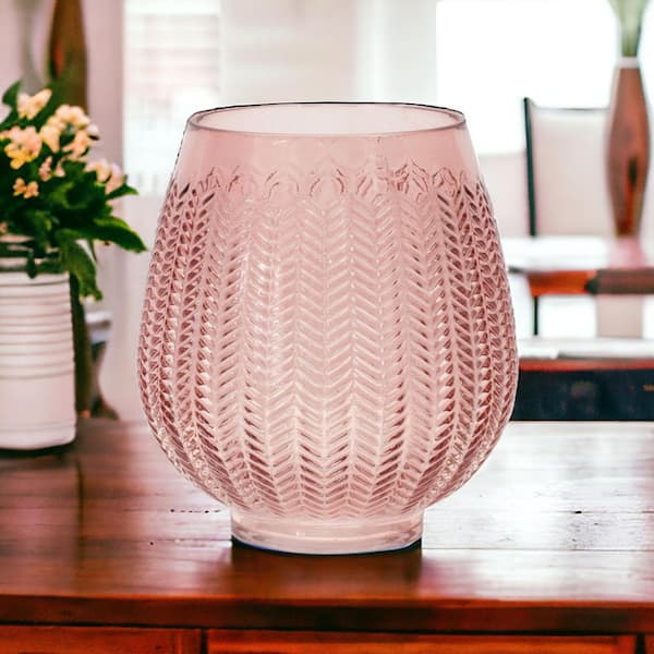 HomeRoots 8 in. Pink Glass Round Decorative Vase 2000516256
