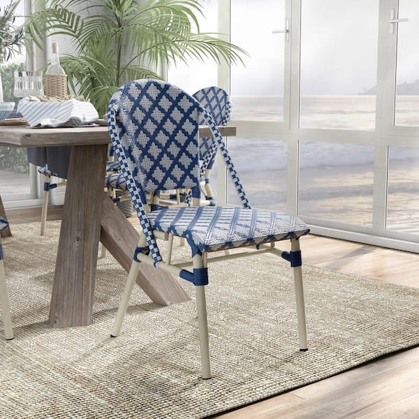 Furniture of America Sovera Navy and White Patterned Aluminum Outdoor Dining Chair (Set of 2)