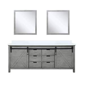 Marsyas 80 in W x 22 in D Ash Grey Double Bath Vanity, White Quartz Countertop and 30 in Mirrors