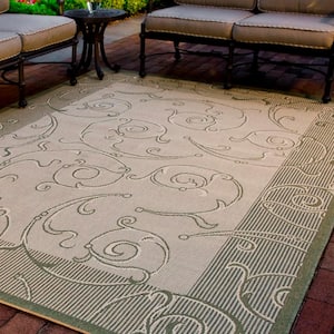Courtyard Natural/Olive Doormat 2 ft. x 4 ft. Border Indoor/Outdoor Patio Area Rug