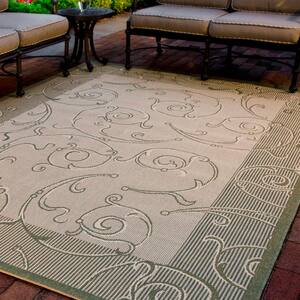 Courtyard Natural/Olive 4 ft. x 6 ft. Border Indoor/Outdoor Patio  Area Rug