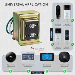 Wired 24V 40vA Doorbell Transformer for Powering Multiple Smart Doorbells and Thermostats