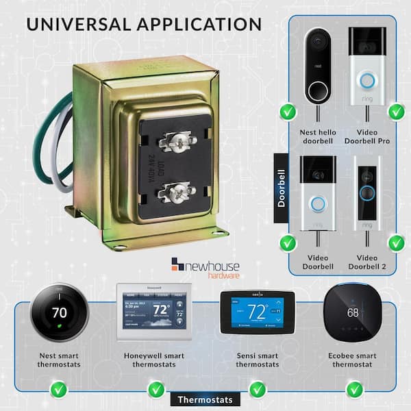Wired 24V 40vA Doorbell Transformer for Powering Multiple Smart Doorbells and Thermostats