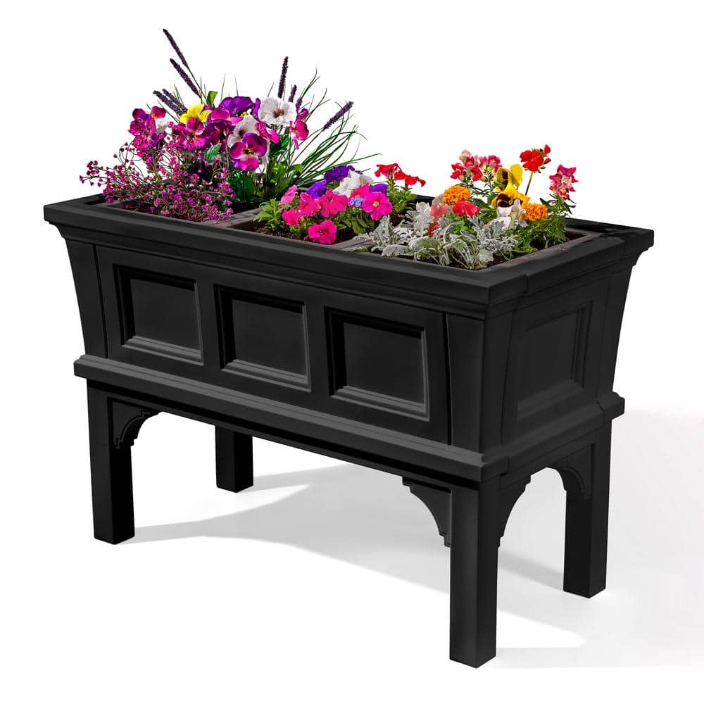 Atherton Black Resin Raised Planter Box with Removable Trays
