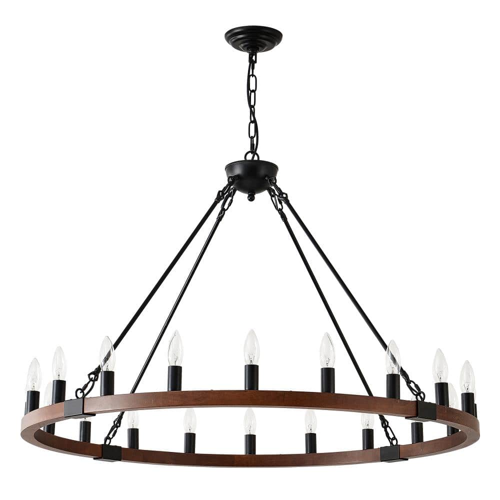 39.4 in. 20-Light Black Walnut Farmhouse Carriage Wheel Chandelier for Dining Room or Kitchen Island price history on PriceWatchPro