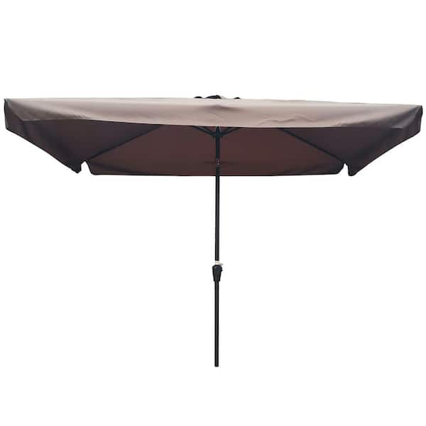 Unbranded 10 ft. Powder Coated Steel Rectangular Market Outdoor Patio Umbrella with Crank Button Tilt System in Chocolate